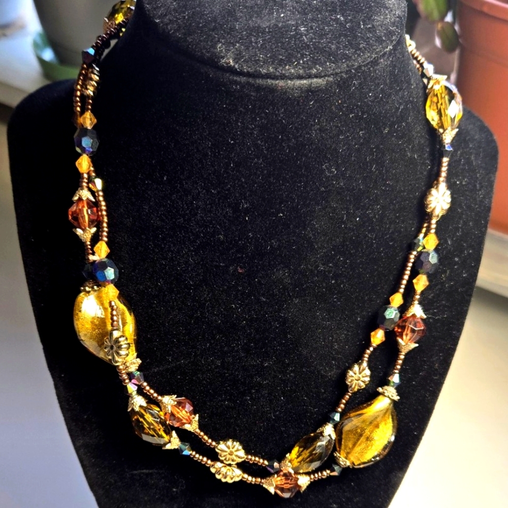 Elegant Gold and Brown Beaded Necklace